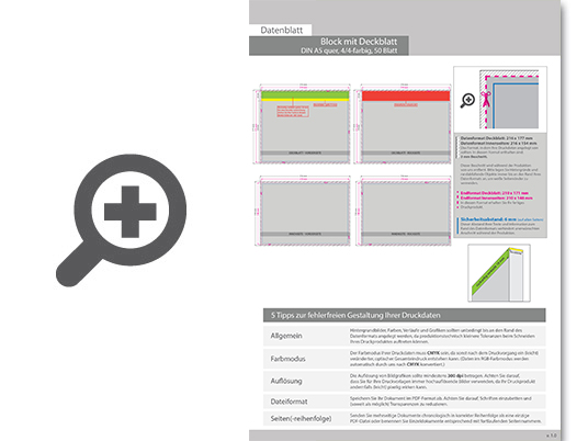 Product Bild block_mit_leimbindung_und_deckblatt__din_a5_quer__50_blatt__4_4_farbig_beidseitig_bedruckt